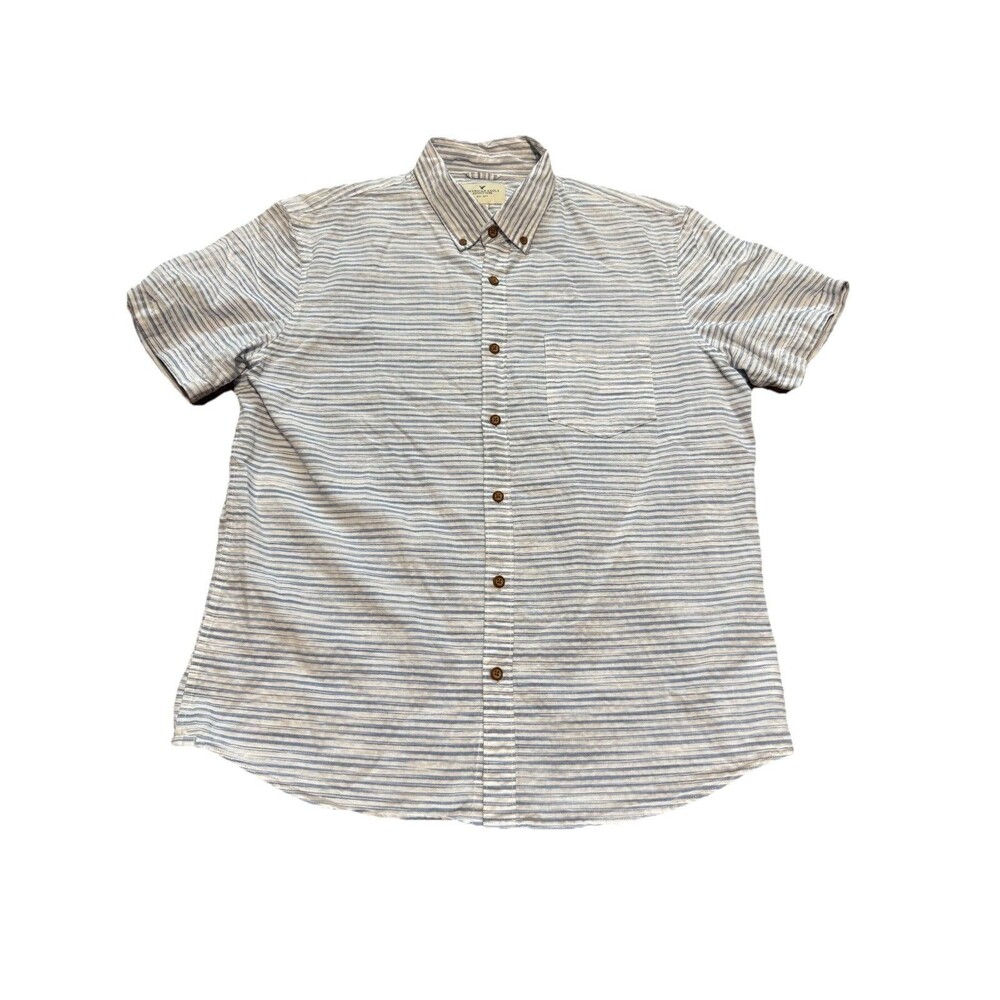 American Eagle Short Sleeve Shirt Men's L Blue/White Stripe Button Down #p52-74